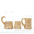 clear glass pitcher set with handle